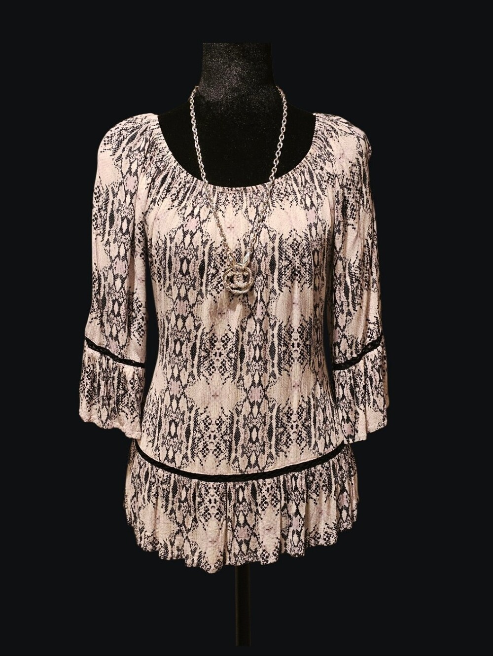 Bell Sleeve Snake-Print Tunic Top By Fever